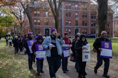 Cover image for Harvard Custodians Begin Two-Day Strike for New Contract