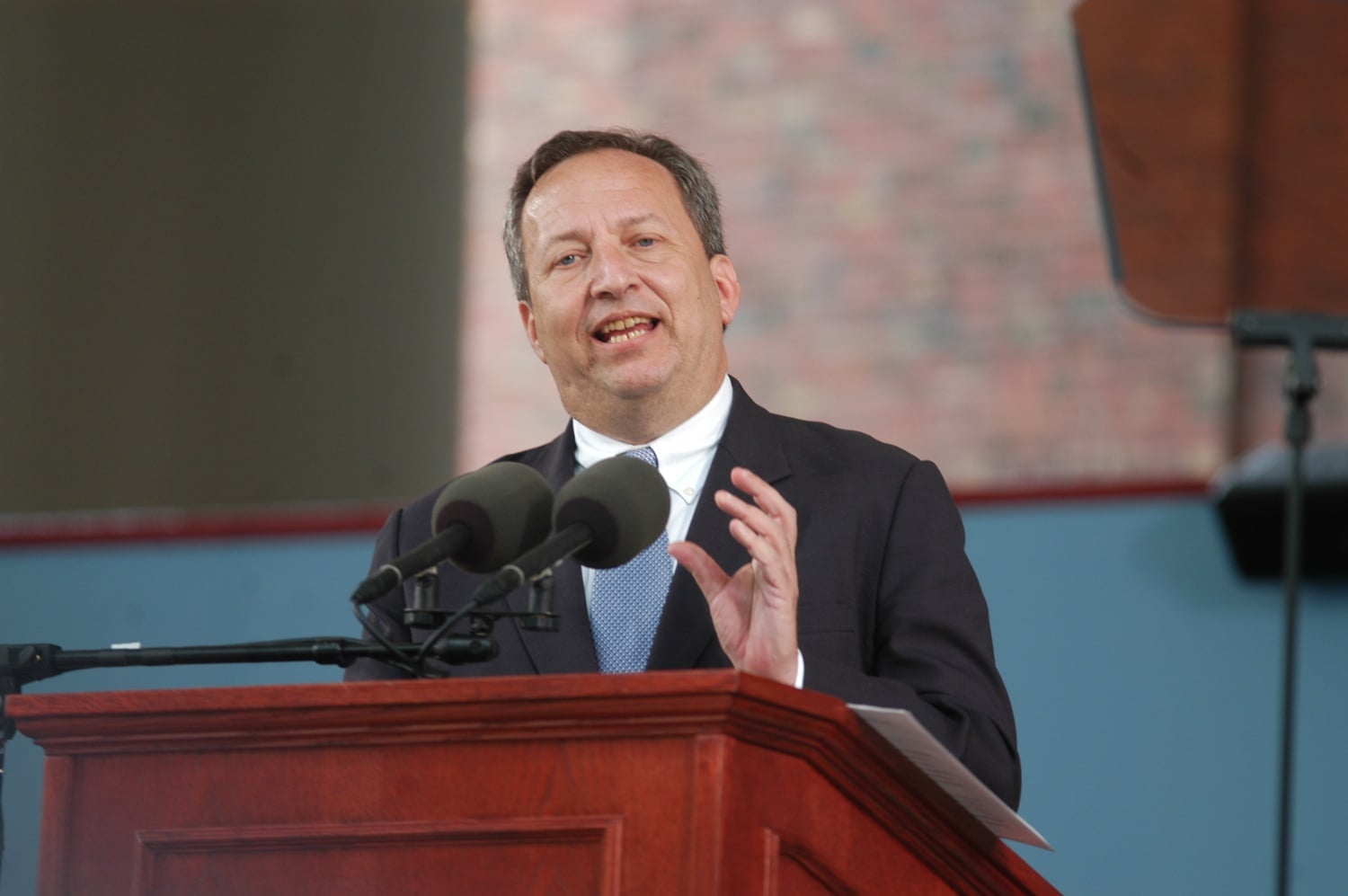 Then-Harvard President Lawrence H. Summers speaks at the University's 2004 Commencement ceremony. Summers recently retracted from public engagements after his emails with sex offender Jeffrey Epstein were released.