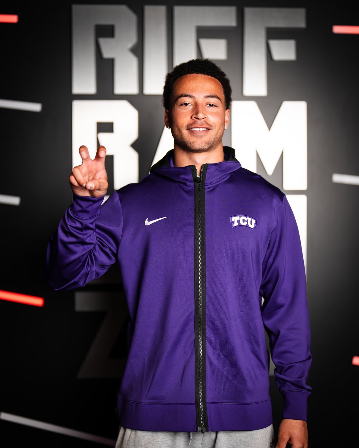 Jaden Craig poses as a Horned Frog during his visit to TCU. 