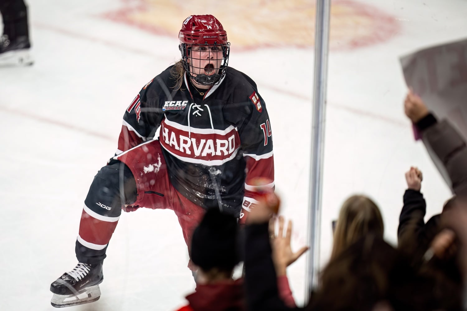 McSweeney celebrates the game-winning goal of the 2026 Beanpot Championship. 