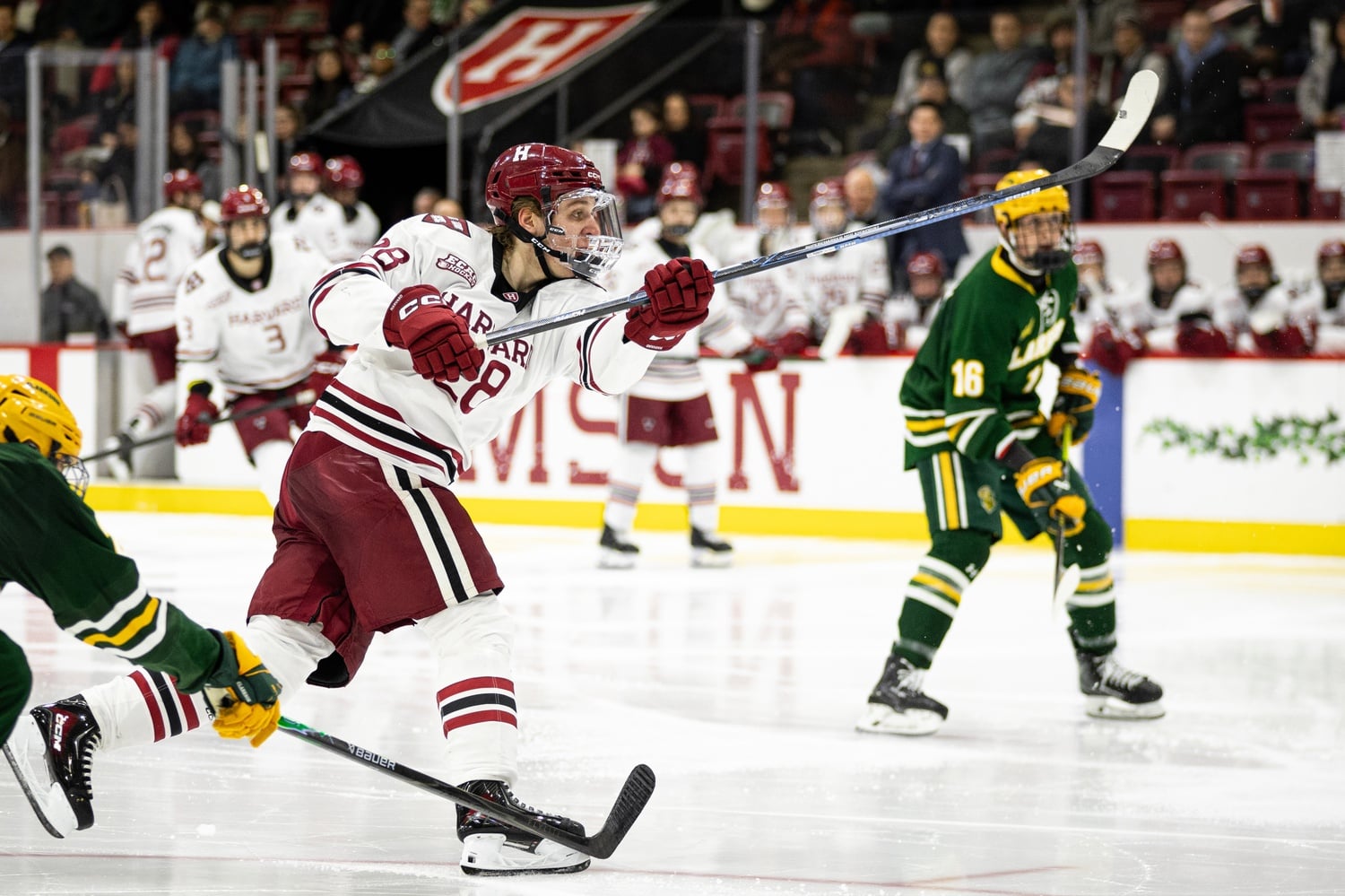 Heikki Ruohonen scores a goal against Clarkson. The freshman was selected as the Assistant Captain of Team Finland at the IIHF 2026 World Juniors.