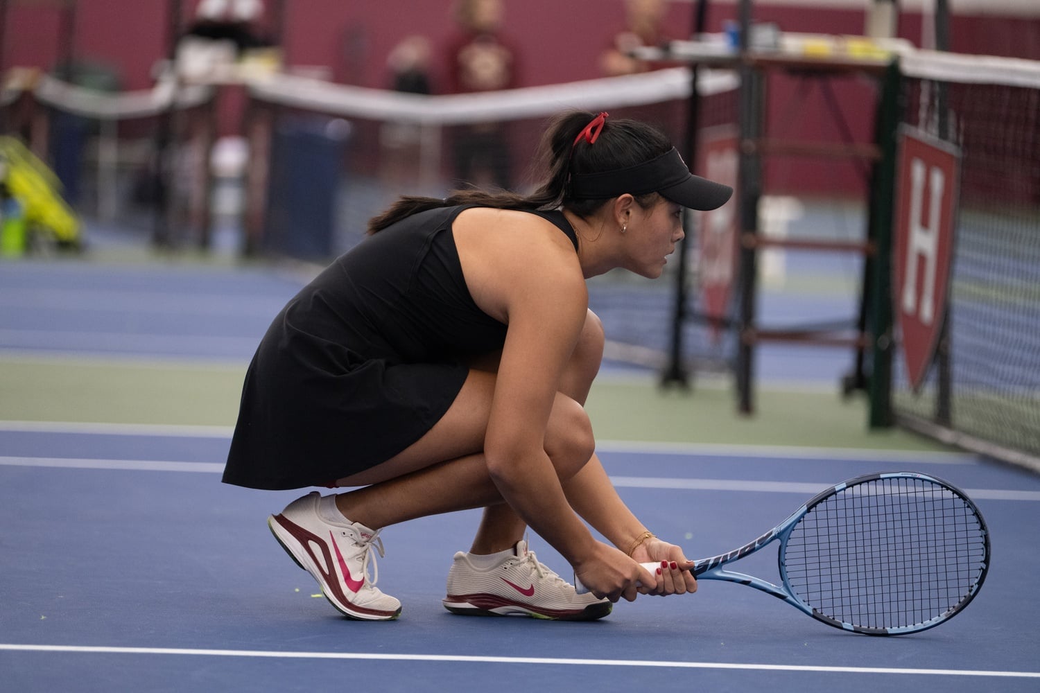 Freshman Claire Shao takes the net during a match against Boston College on Tuesday.