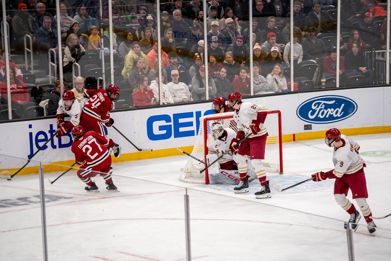 Despite striving to mount a comeback in the third period, the Harvard men's hockey team fell 5-1 to the BC Eagles in the Beanpot semifinal game.