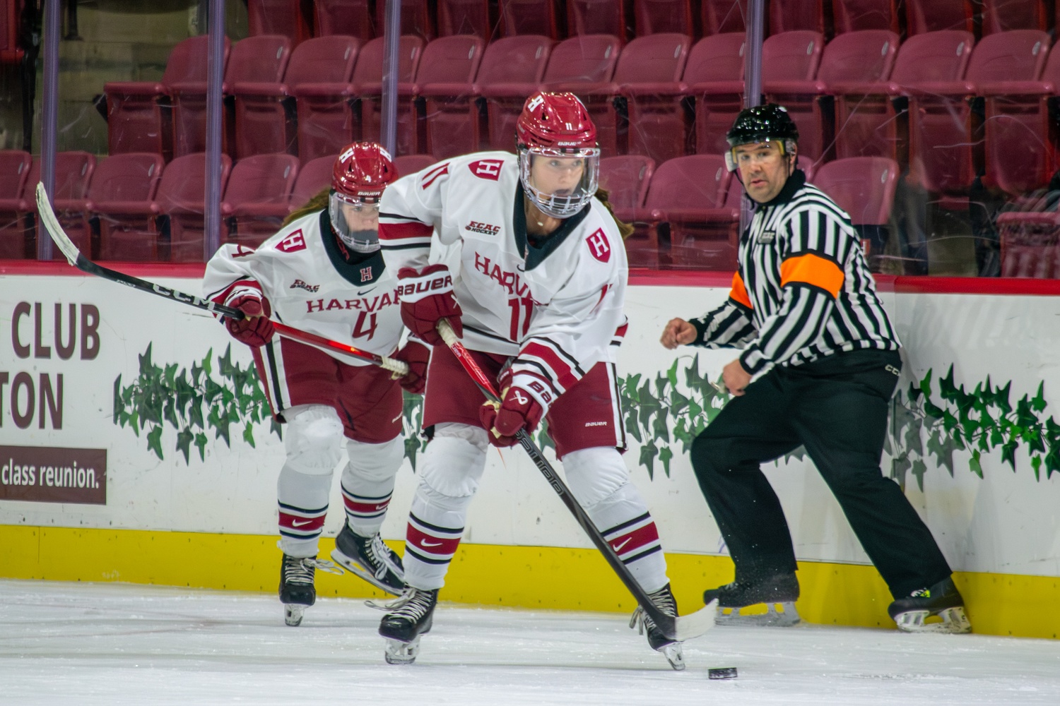 Sophomore forward Emily Hamann skates with the puck during a game against RPI earlier this season.