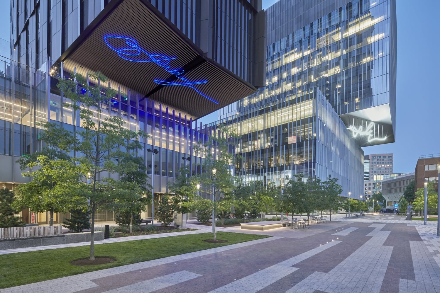 Look up at the facade of 238 Main Street, and you’ll see an electric-blue signature signing and unsigning itself in LED curlicues. This is "The End of Signature," an amalgamation of thousands of signatures of MIT students, professors past and present, and underpaid and overworked interns.