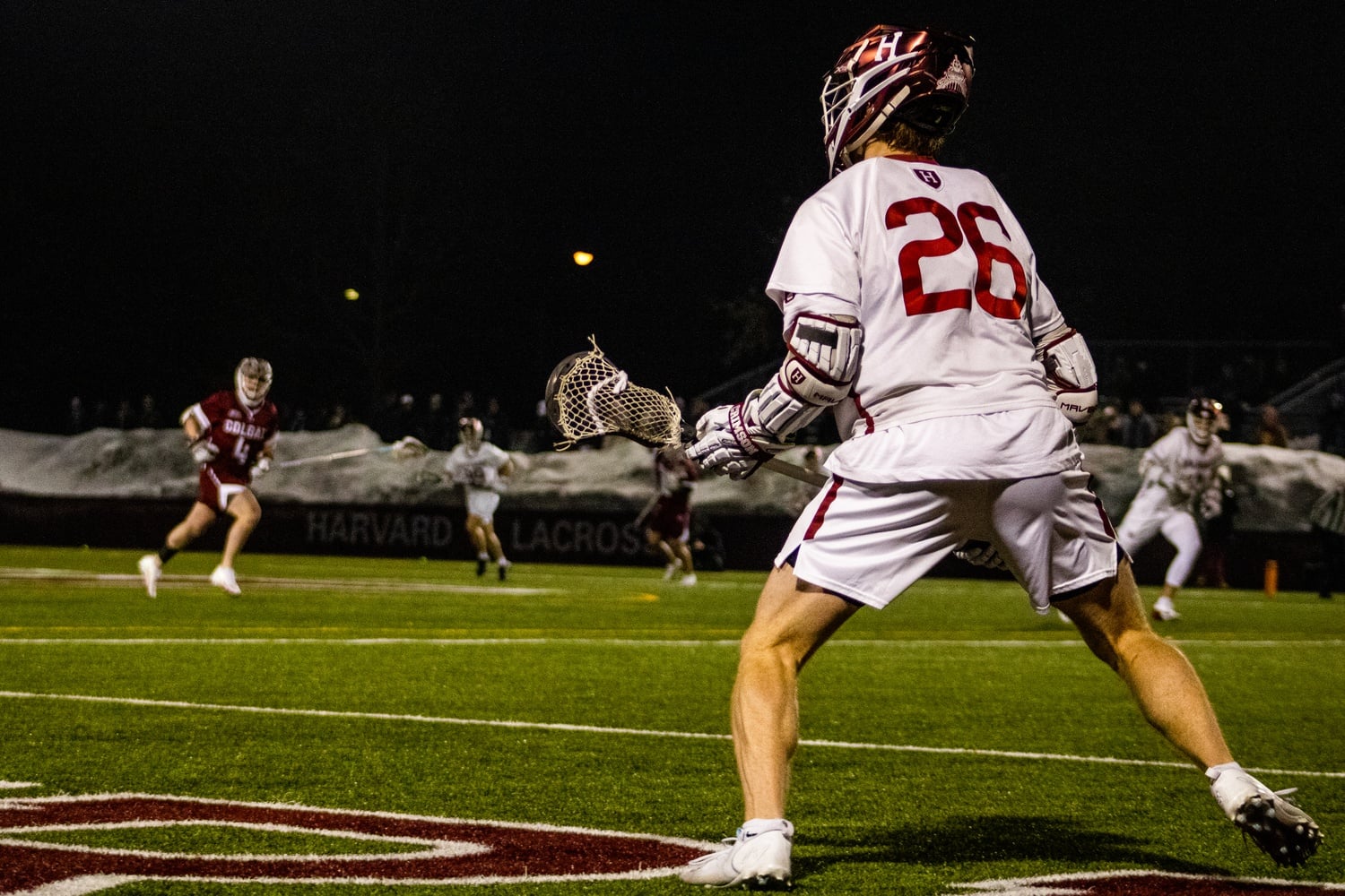 Senior attacker Teddy Malone gets open for a pass. The Wilmington, Del., native scored six goals during the game against the Raiders, setting a new career high.