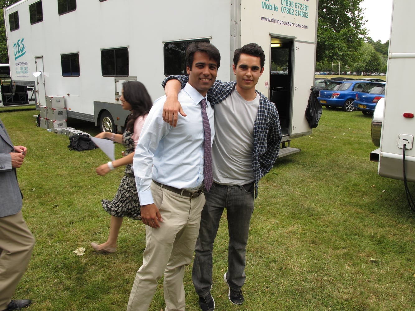 Divya Narendra '04 with Max Minghella, his Hollywood counterpart, on the set of "The Social Network".