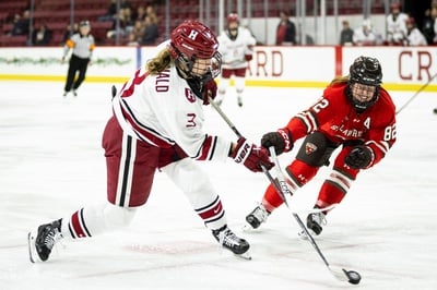 Cover image for Harvard Women’s Hockey Survives First Round of ECAC Tournament, Downs St. Lawrence in Overtime