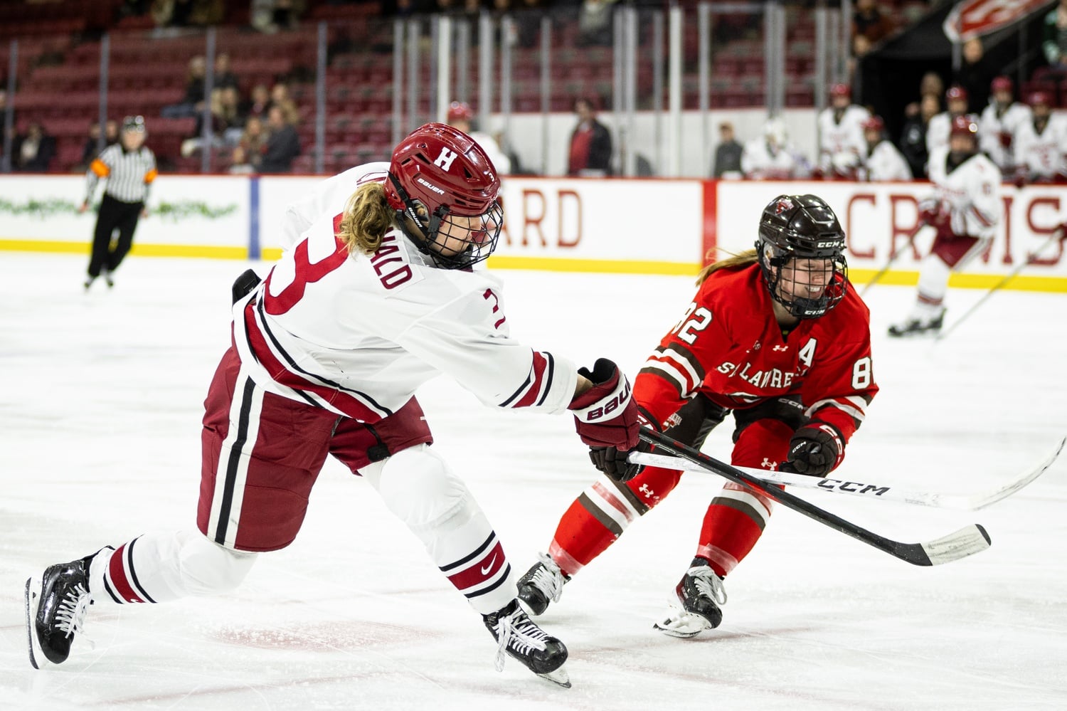 Junior defender Kaley MacDonald fires the golden goal in overtime over St. Lawrence.