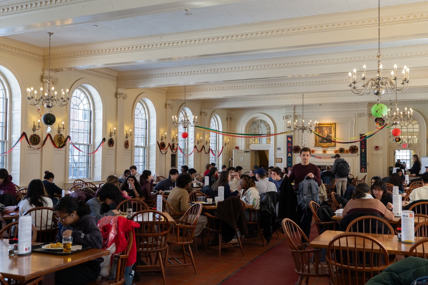 Kirkland Dining Hall decorated for Black History Month last year. Student groups held Black History Month events across campus amid funding changes after Harvard closed several diversity offices.
