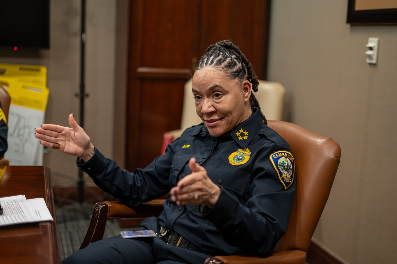 Cambridge Police Commissioner Christine A. Elow speaks in a Thursday interview with The Crimson. Elow said a new executive order puts Cambridge police in uncharted territory.