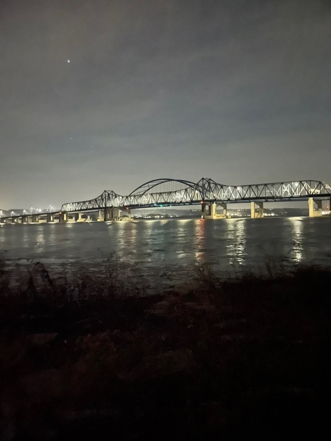 The Murray Baker Bridge at night. The bridge connects Peoria to the highway leading to Chicago.