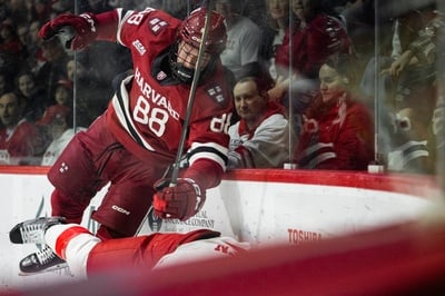 Cover image for Harvard Drops Second Game Against No. 9 Cornell, Sets Up Sunday Grudge Match