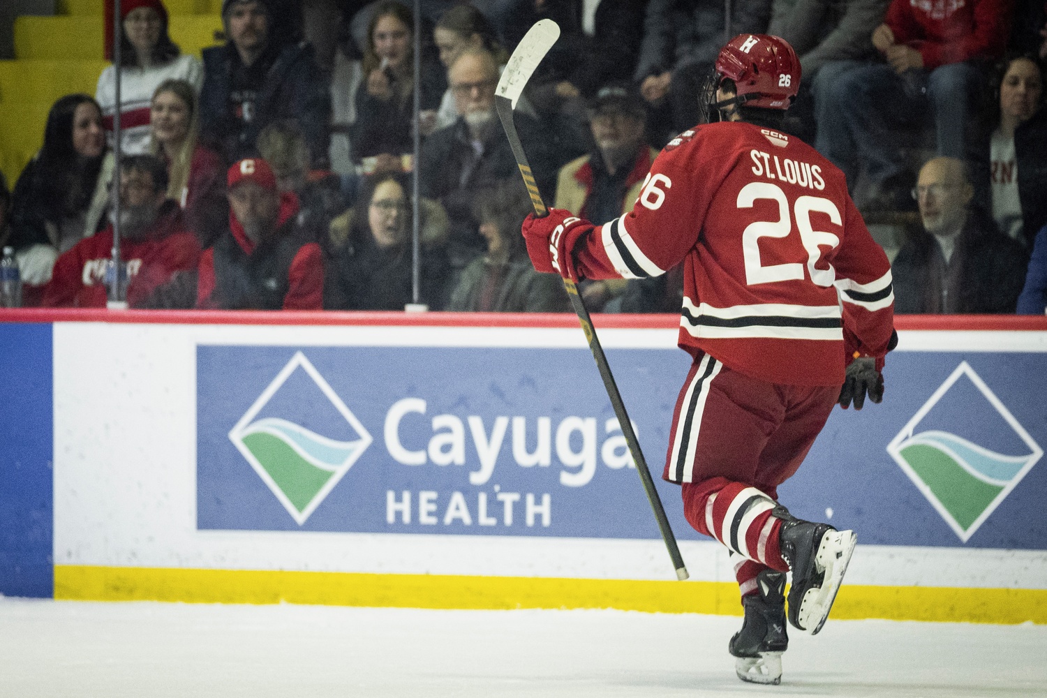 Sophomore defenseman Lucas St. Louis drew first blood for Harvard, scoring on the power play. 