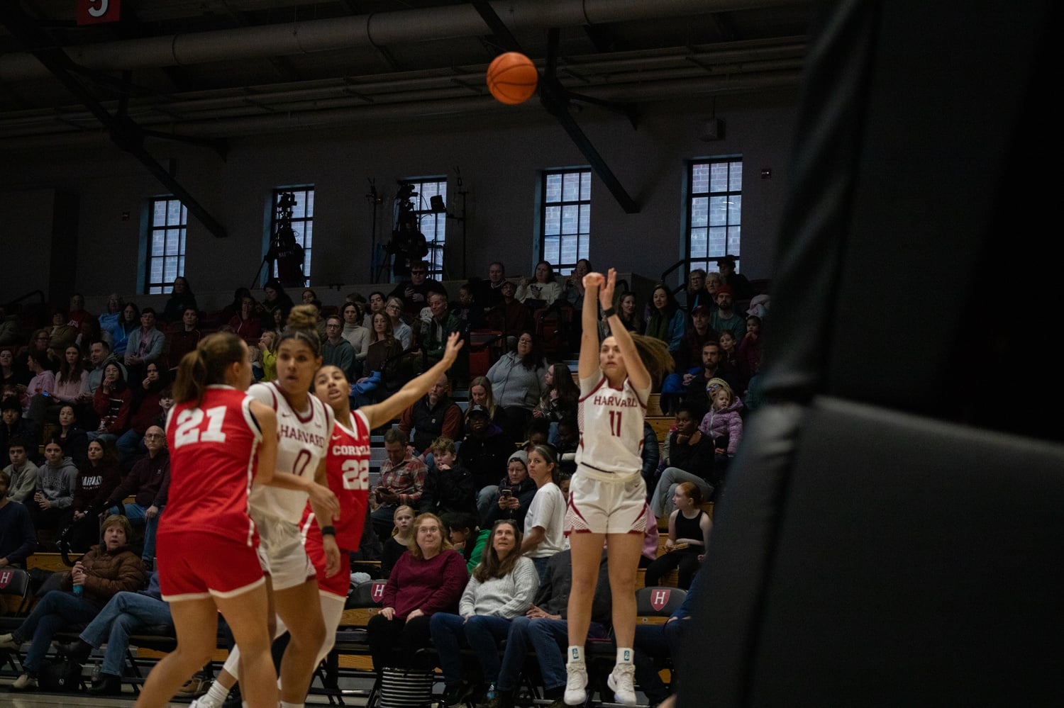 Sophomore guard Alayna Rocco shoots from the corner for Harvard