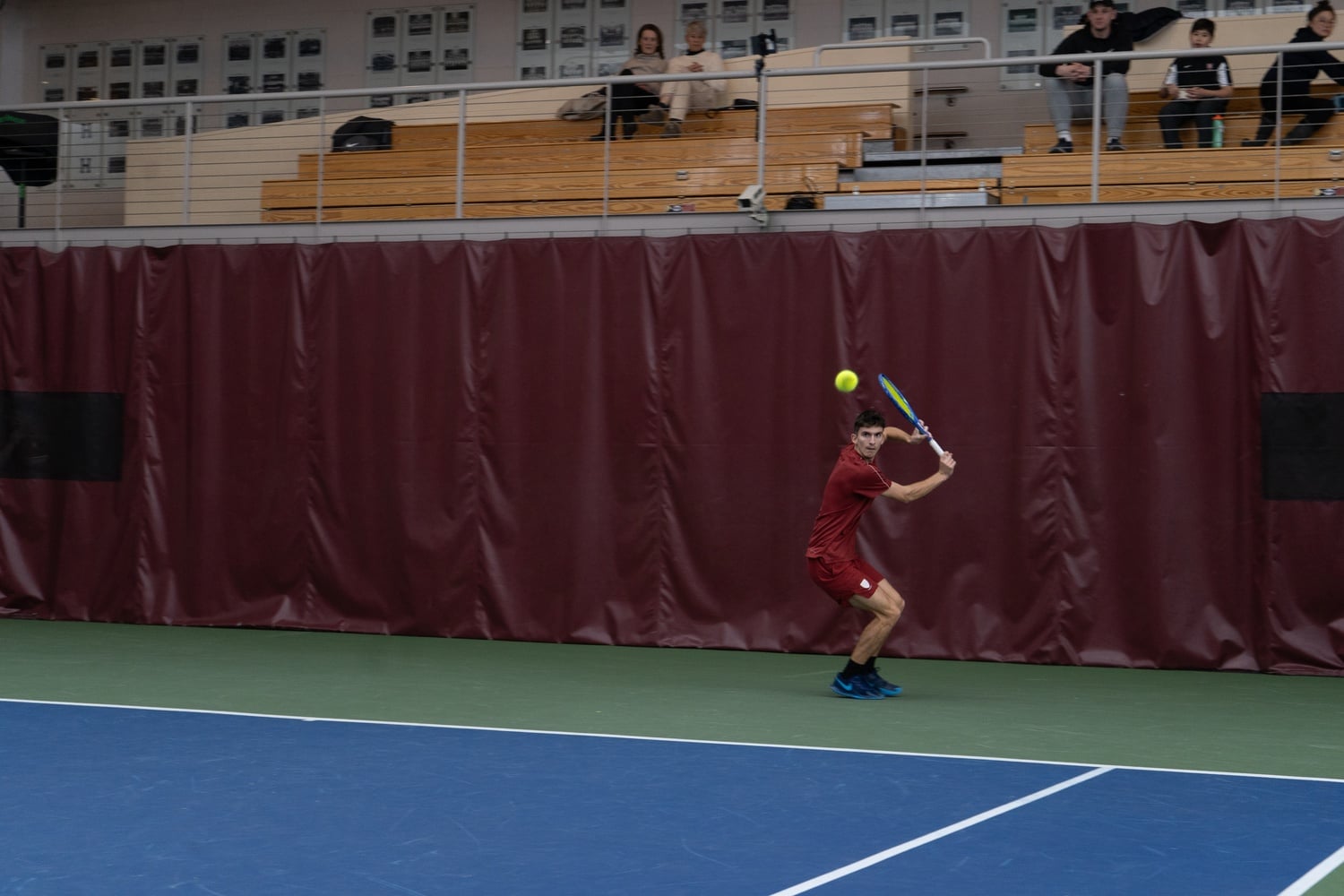 Benjamin Privara hits a shot during a match against Buffalo this season.