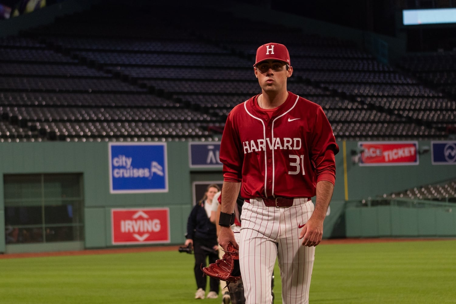 Harvard senior pitcher Brian Dowling at historic Fenway Park