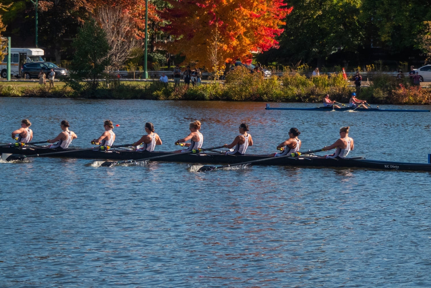 The Harvard-Radcliffe lightweight crew team during the 2024 Head of the Charles Regatta.