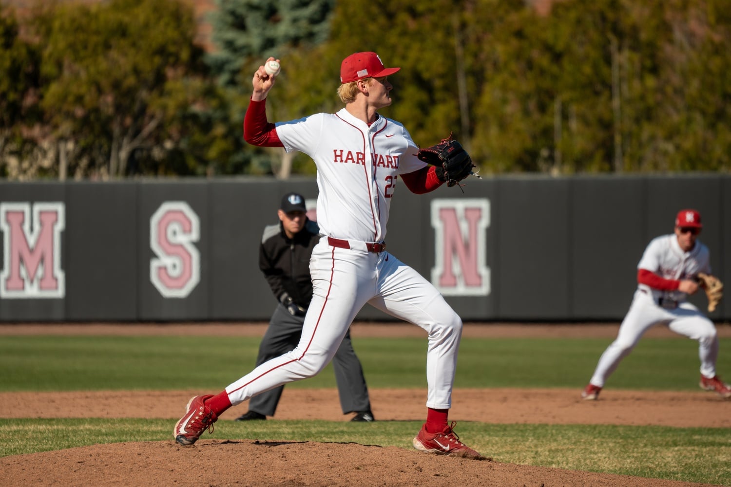 Freshman Davis Kahn pitches during the 2026 Baseball Beanpot. 
