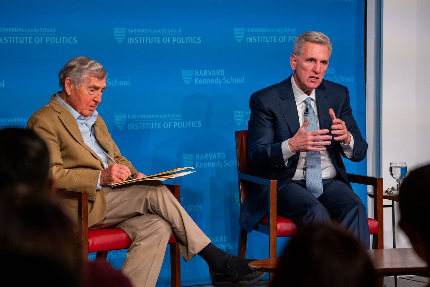 Former Speaker of the House Kevin McCarthy spoke at the Institute of Politics on Wednesday.