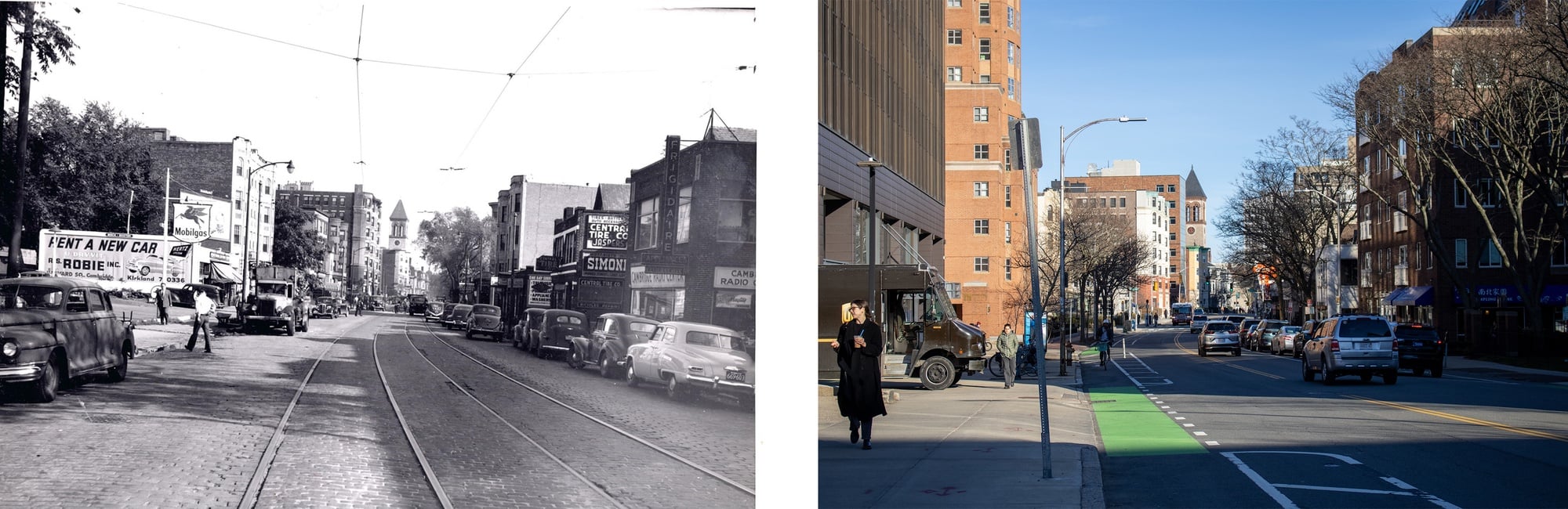 Central Square in September 1949 and April 2026.