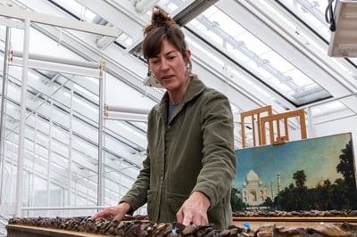 Cover image for Allison K. Jackson working on the frame for “The Taj Mahal, Sunlit”.