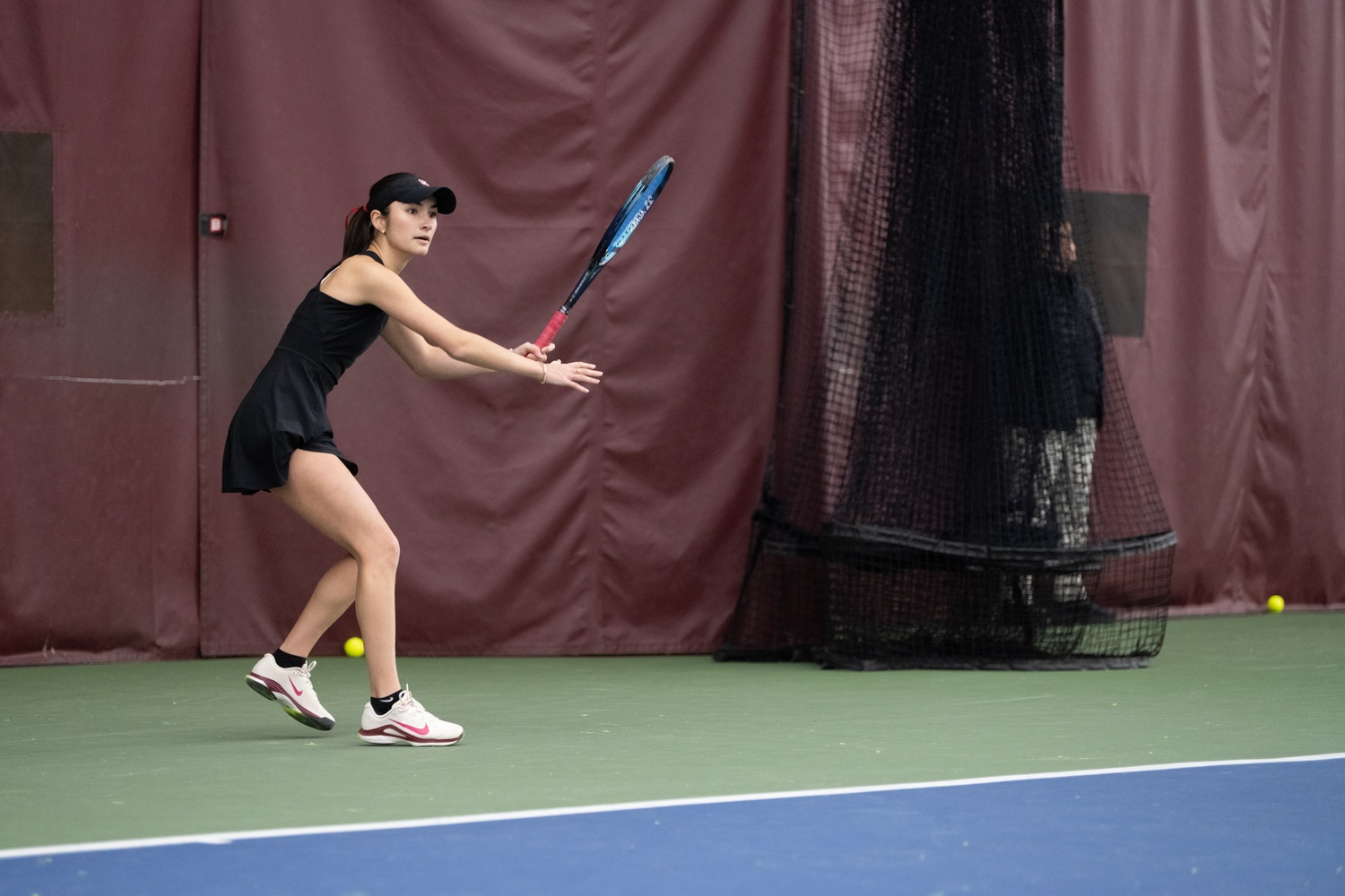 Harvard junior Natalie Block prepares a forehand.