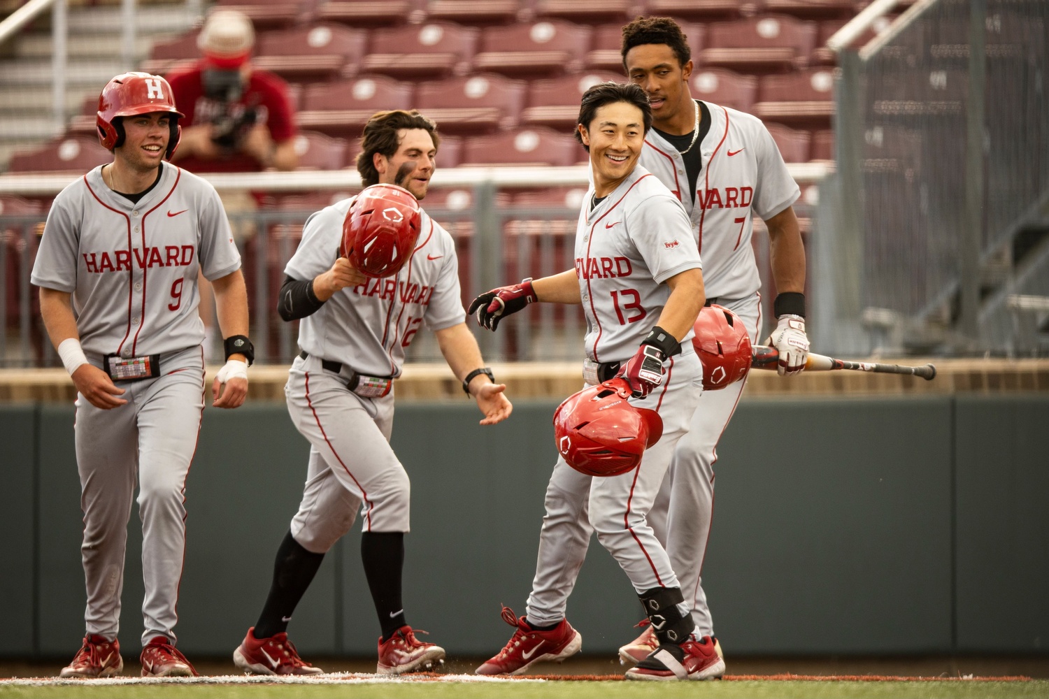 Senior third baseman Jordan Kang celebrates his three-run homer during the 2026 Baseball Beanpot.