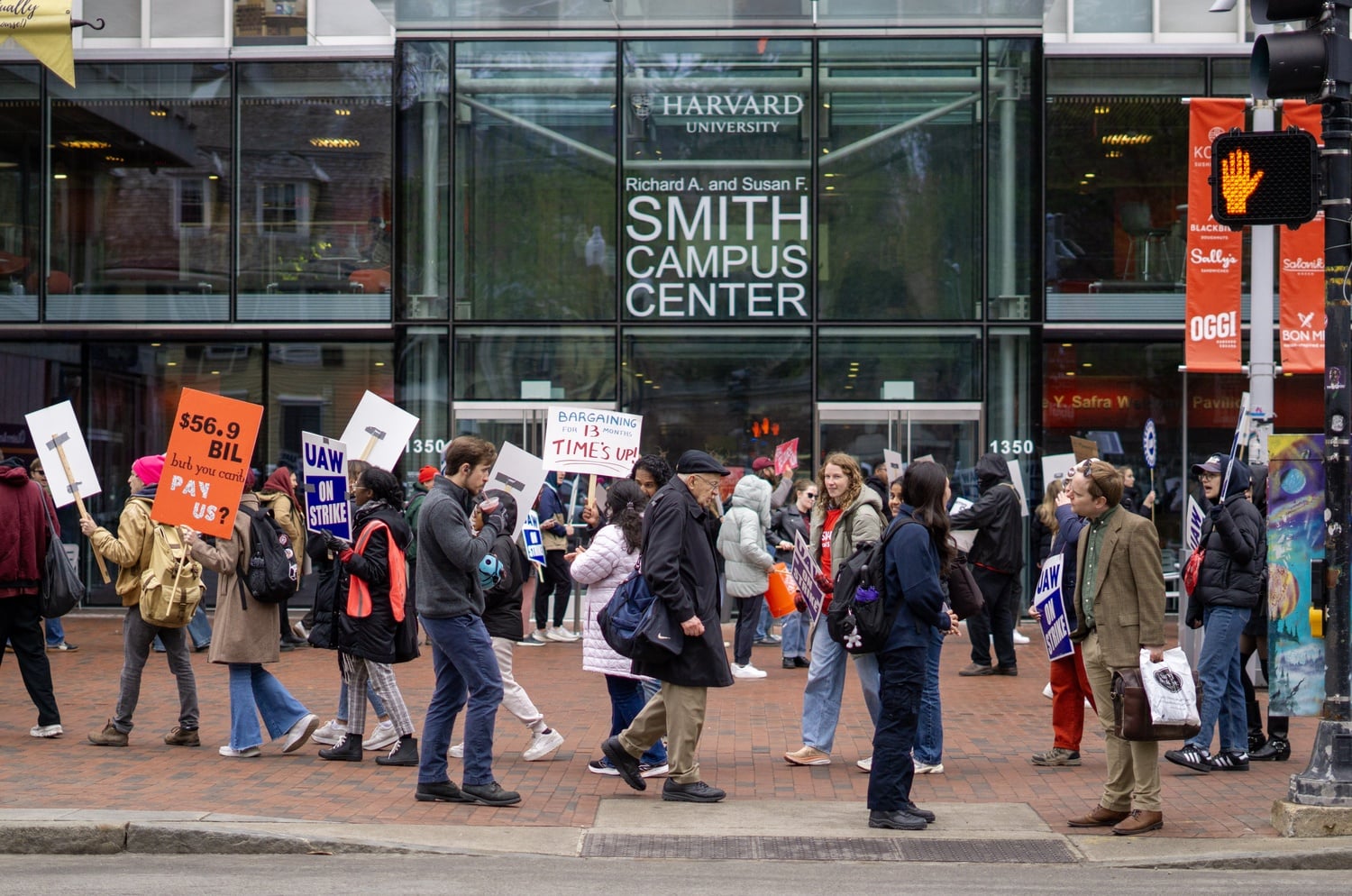 HGSU-UAW members demonstrated as the strike stretched toward finals. The strike exposed how much undergraduate courses rely on graduate student labor for grading, sections, and office hours.