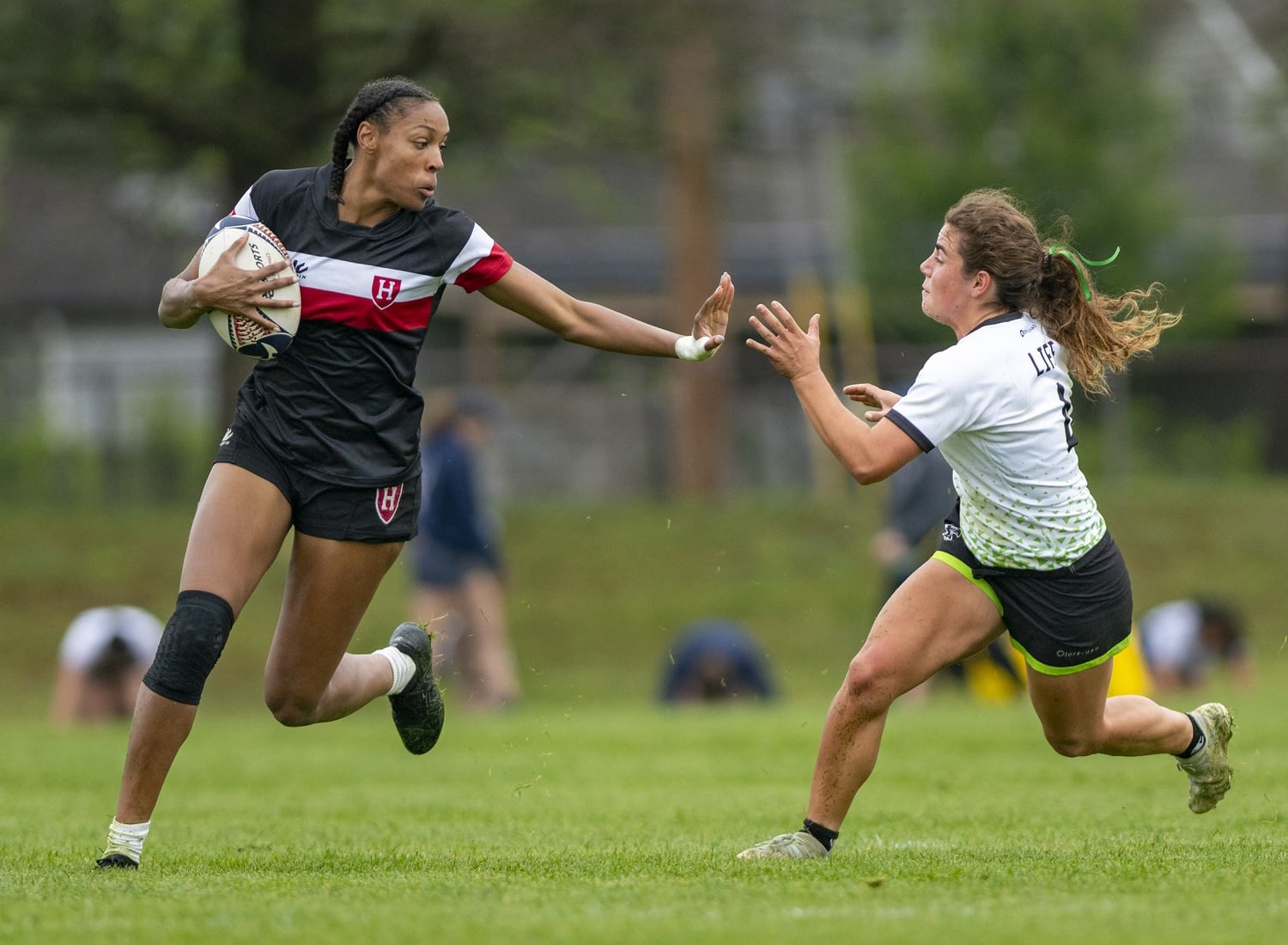 Senior Cameron Fields evades a defender from Life College.