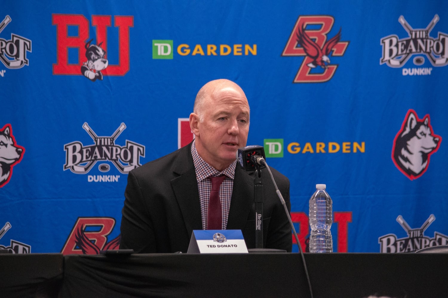 Ted Donato '91 talks at the 2025 Beanpot Tournament.