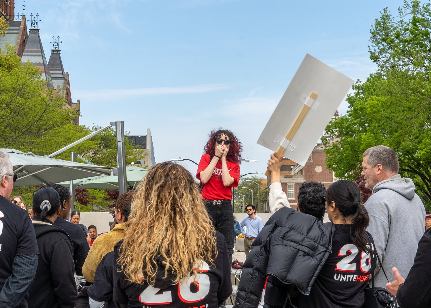 More than 200 Harvard dining workers rallied outside the Smith Campus Center on Wednesday after the University rejected several of the union's contract proposals.
