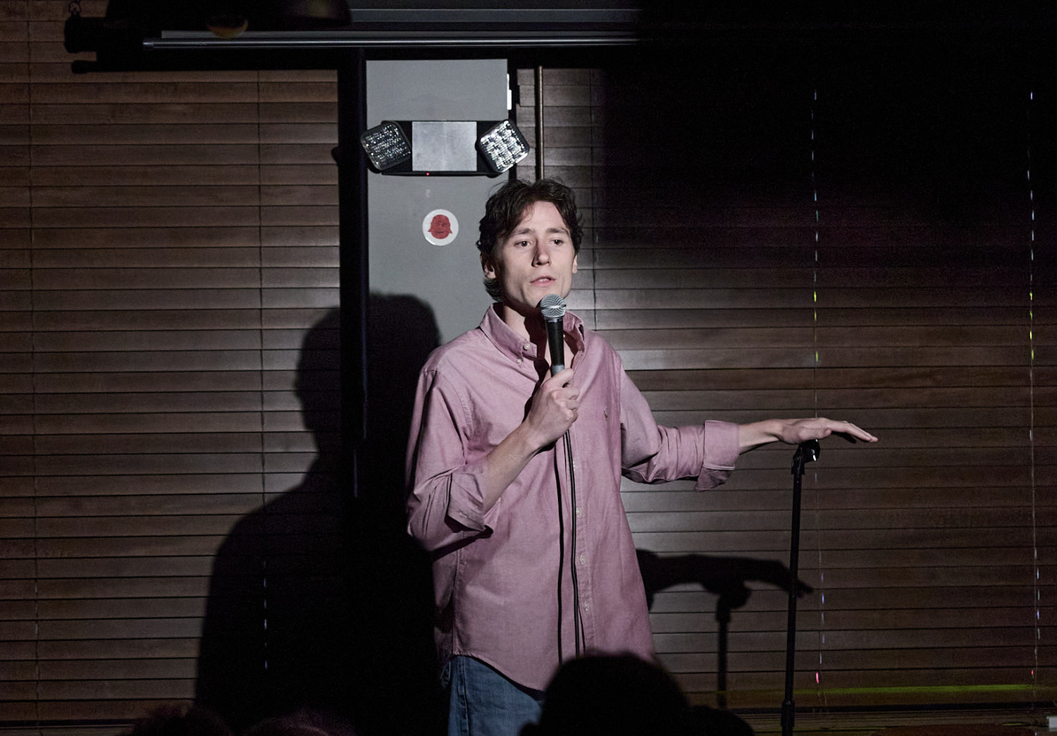 Jack T. Flynn '26 performing live comedy.