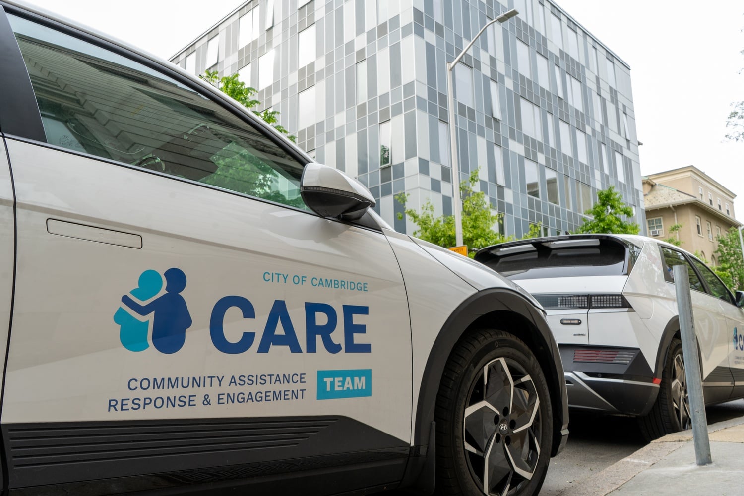A Cambridge Community Safety Department's CARE team vehicle parked outside its office at 689 Massachusetts Ave.