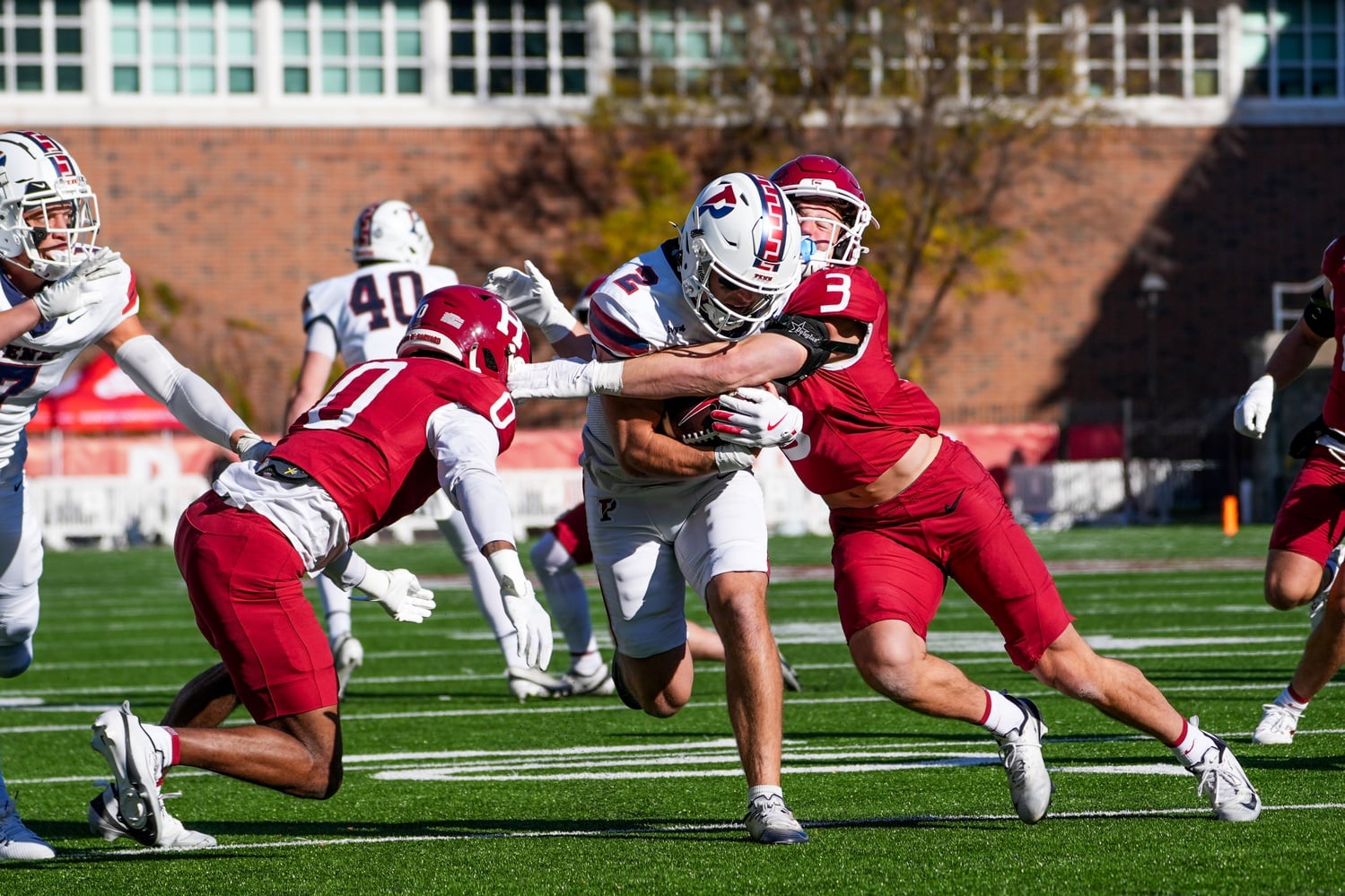 Harvard's defense struggled to slow down the physical play of Penn senior quarterback Liam O'Brien.