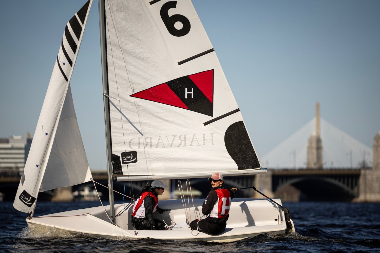 Justin Callahan and junior Christina Chen sail down the Charles River.