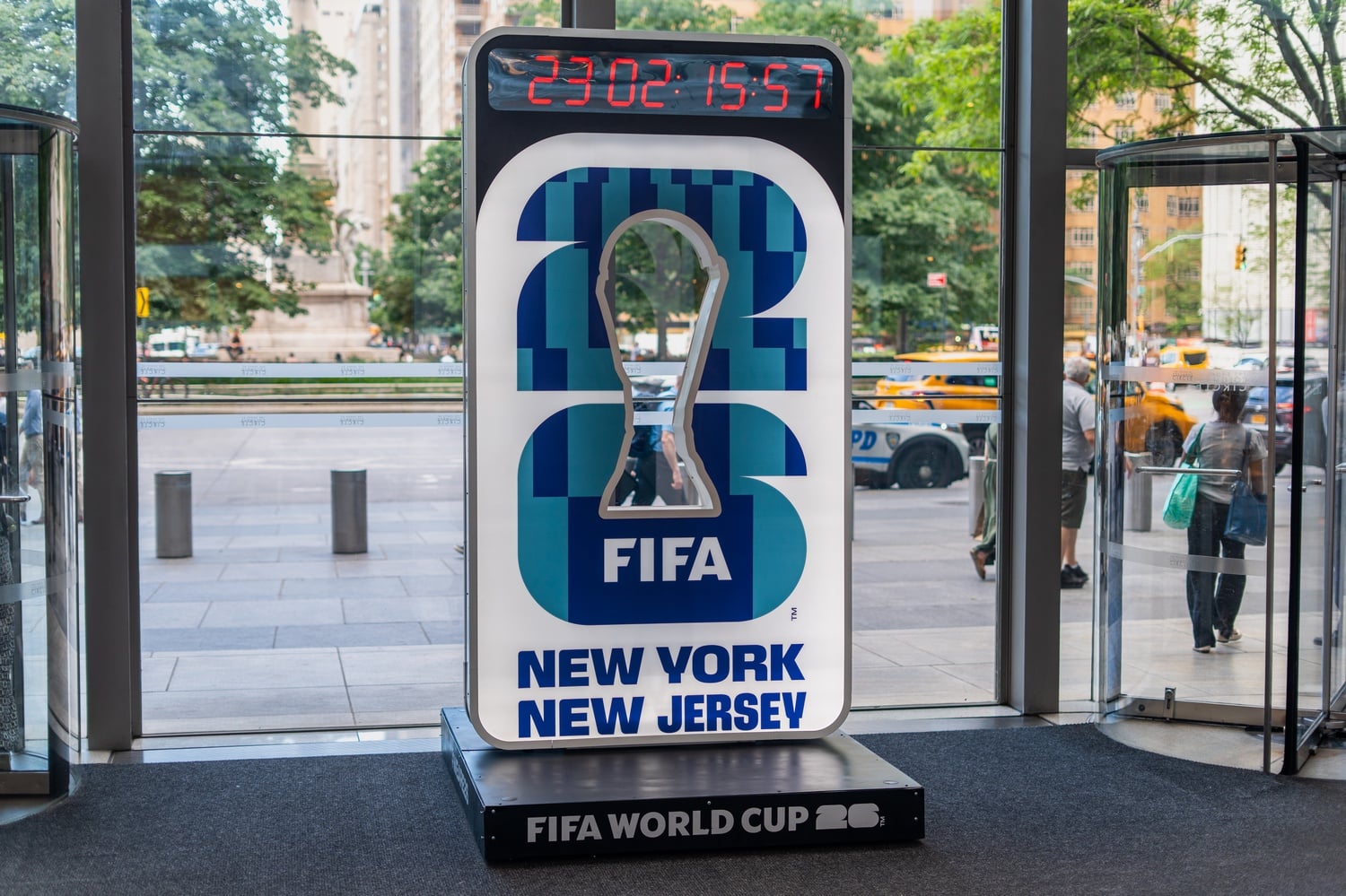 New York and New Jersey are advertising the upcoming FIFA World Cup. 