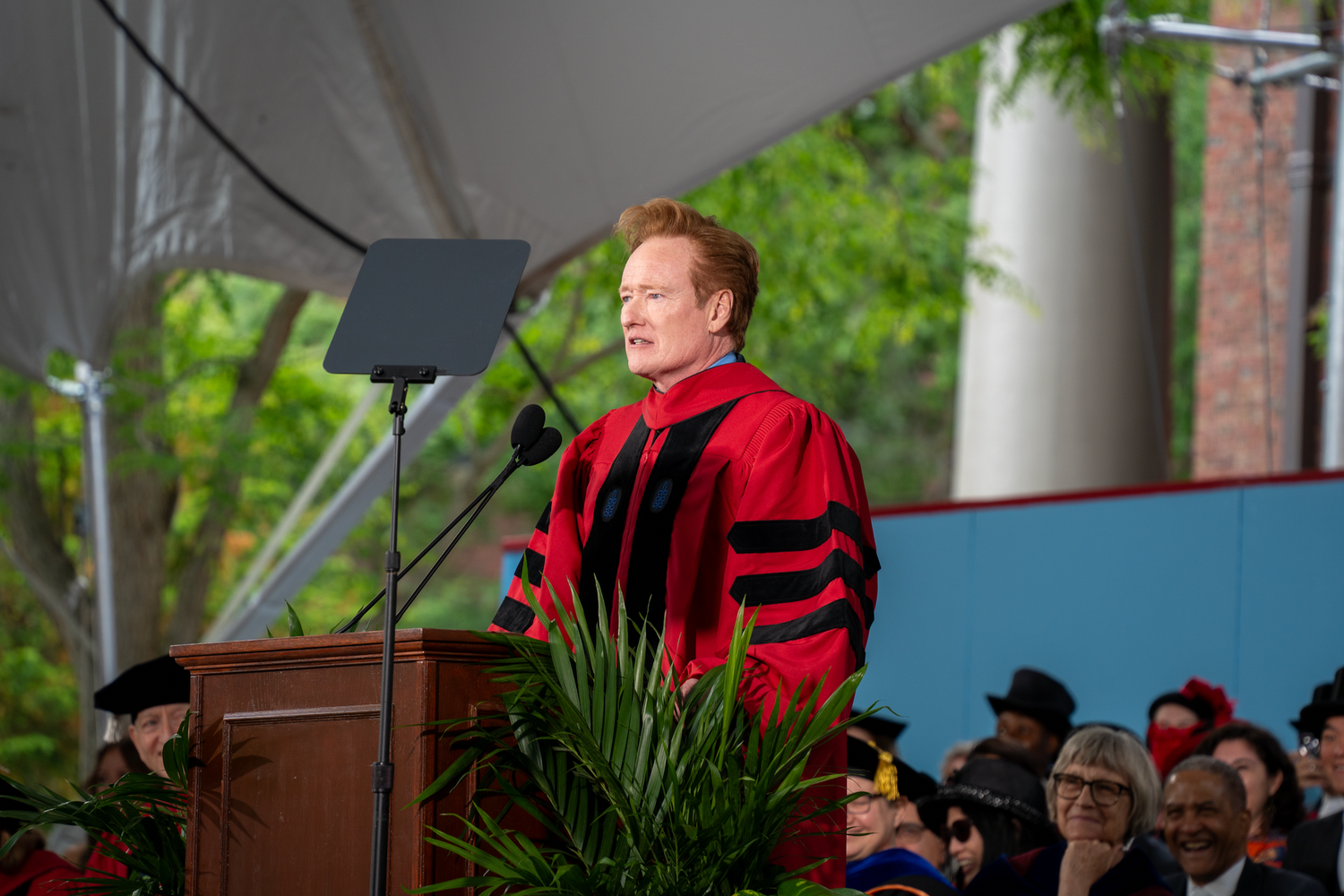 Comedian Conan O'Brien '85 speaks at the Thursday ceremony.