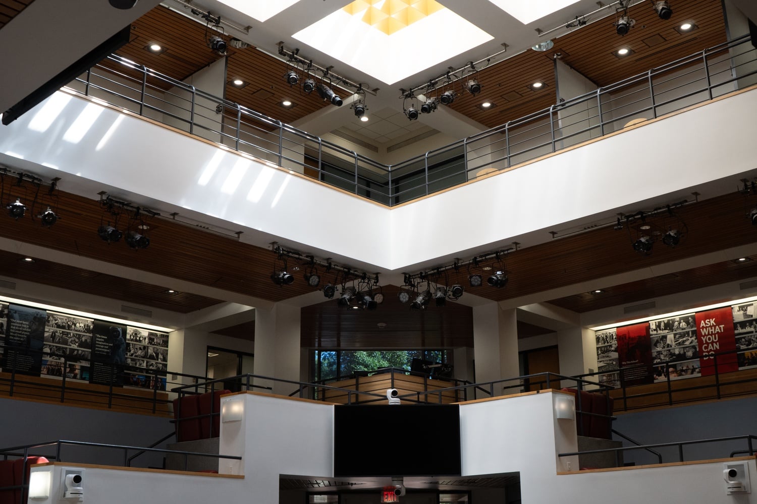 The John F. Kennedy Jr. Forum is located in the Littauer Building, where state agencies are investigating alleged asbestos mishandling during recent renovations.