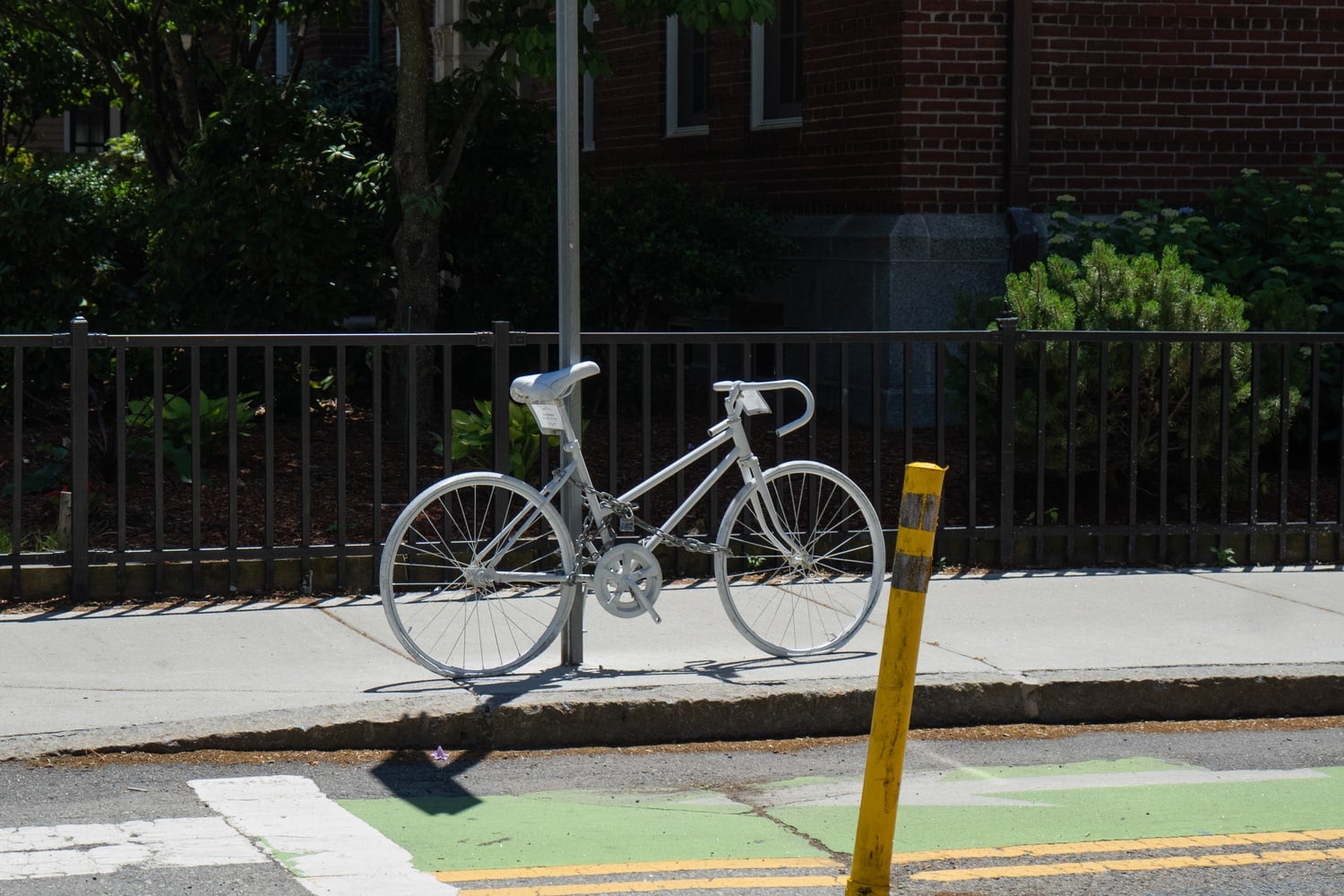 Advocates installed a ghost bike last week at the intersection of DeWolfe Street and Mount Auburn Street to commemorate Kim Staley, a cyclist killed there two years ago in a collision with a truck.