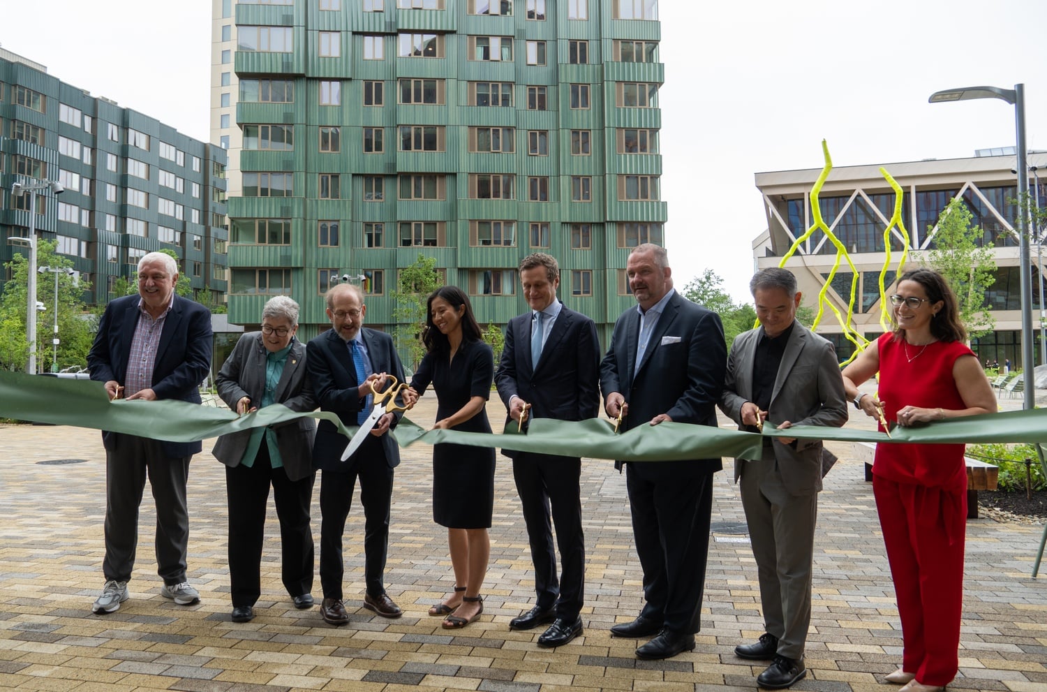 Harvard officials and local leaders attended a ribbon-cutting ceremony for the first phase of Harvard's Enterprise Research Campus in Allston on Tuesday.