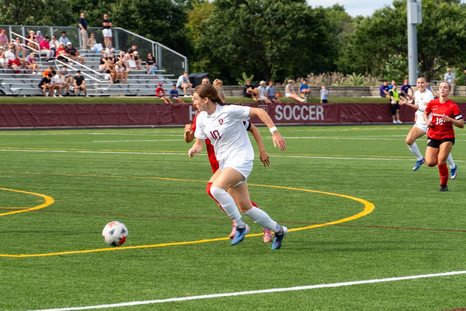 Freshman forward Brooke Huleatt charges down the field. 