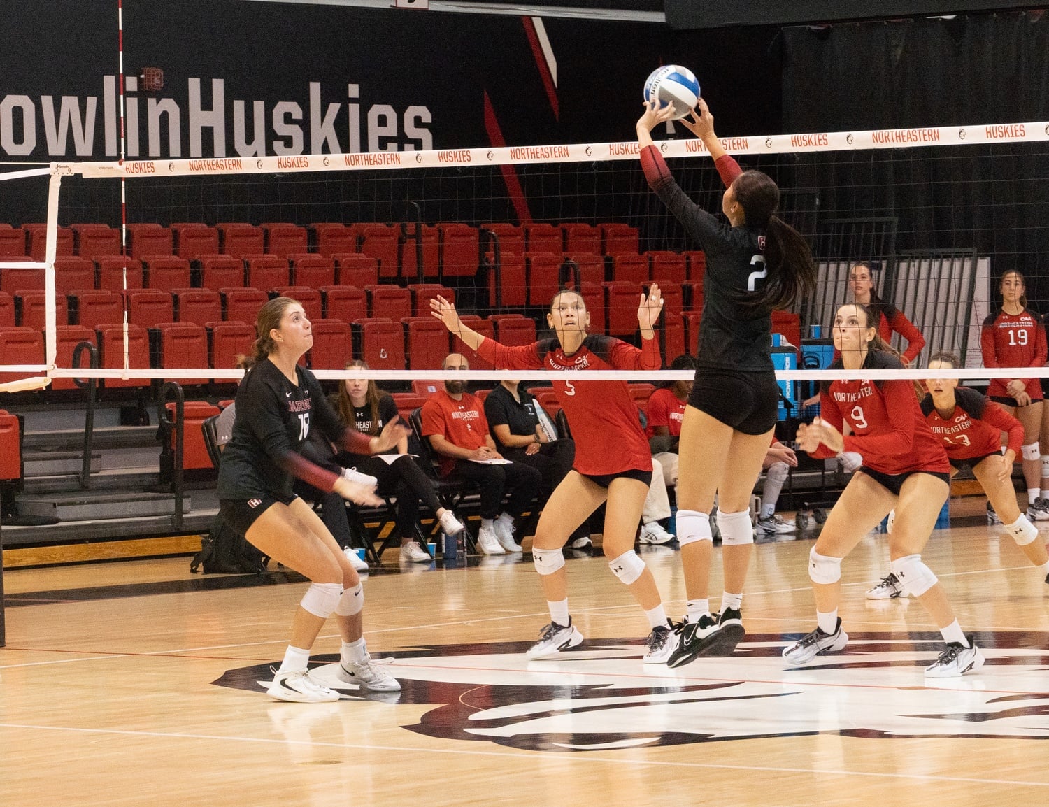 Freshman setter Caitlin Shao sets the table for junior captain Riley Resmer.