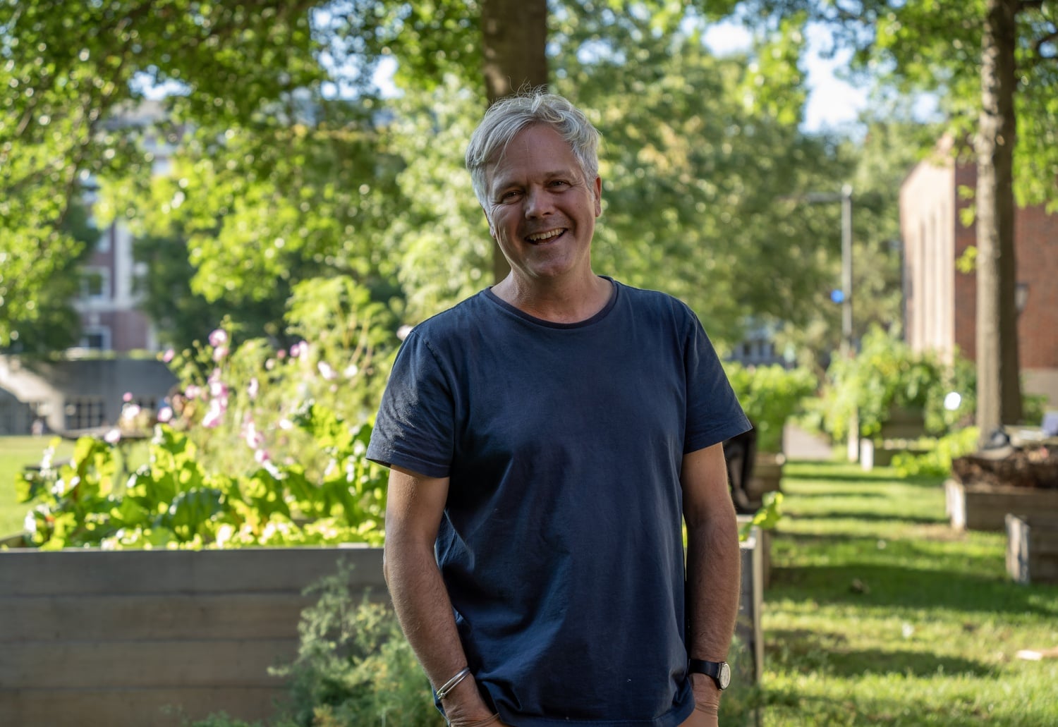 If the Quad Garden is able to exceed its physical limitations, it is largely due to the efforts and enthusiasm of one man: Gavin H. Whitelaw. Officially the executive director of Harvard's Reischauer Institute of Japan Studies, his hours in the garden are unpaid.