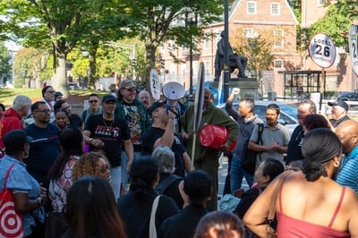 Cover image for Harvard Dining Workers Rally at Smith Center, Warn of Strike as Contract Talks Drag On