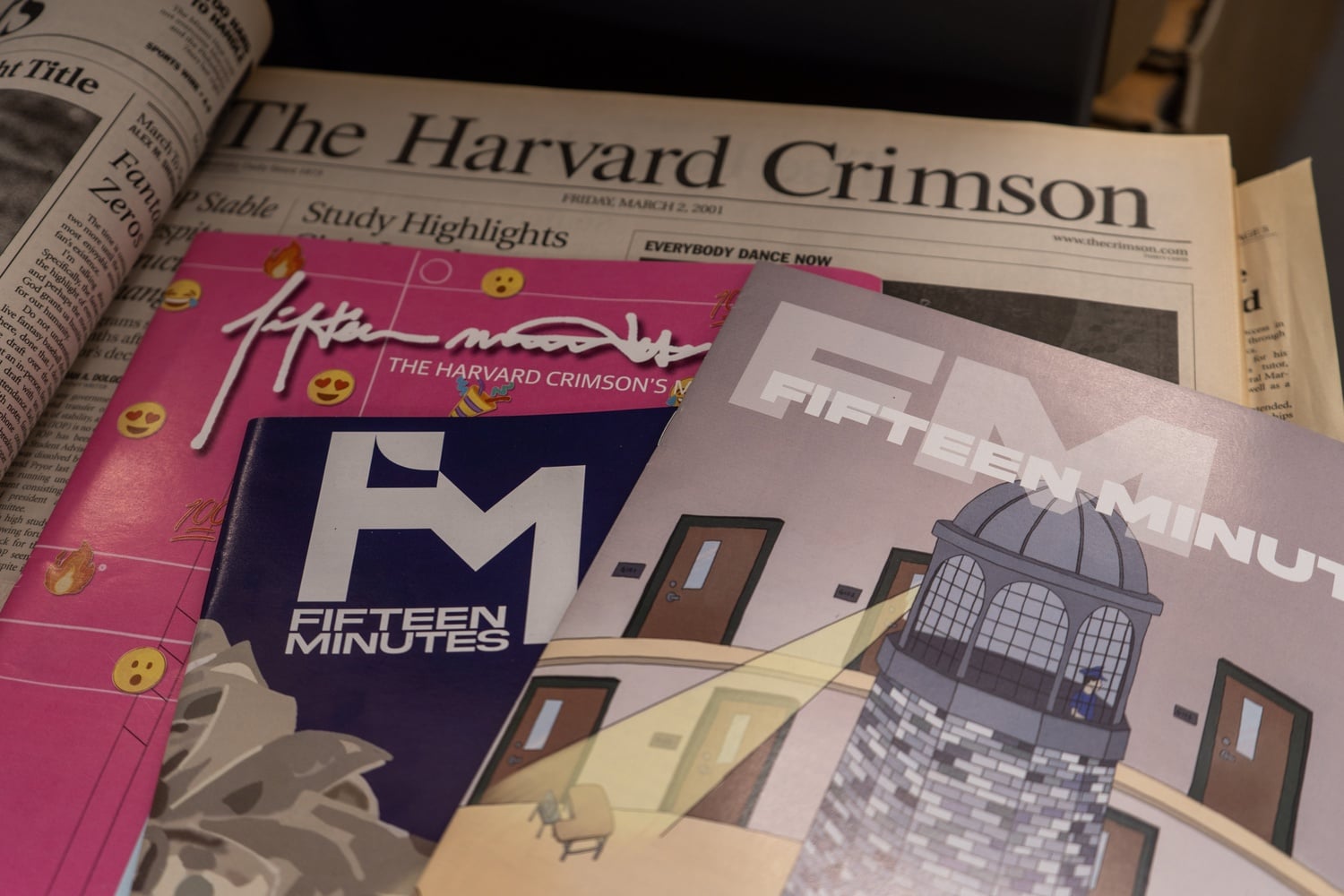 Recent logos on Fifteen Minutes’ glossy covers.