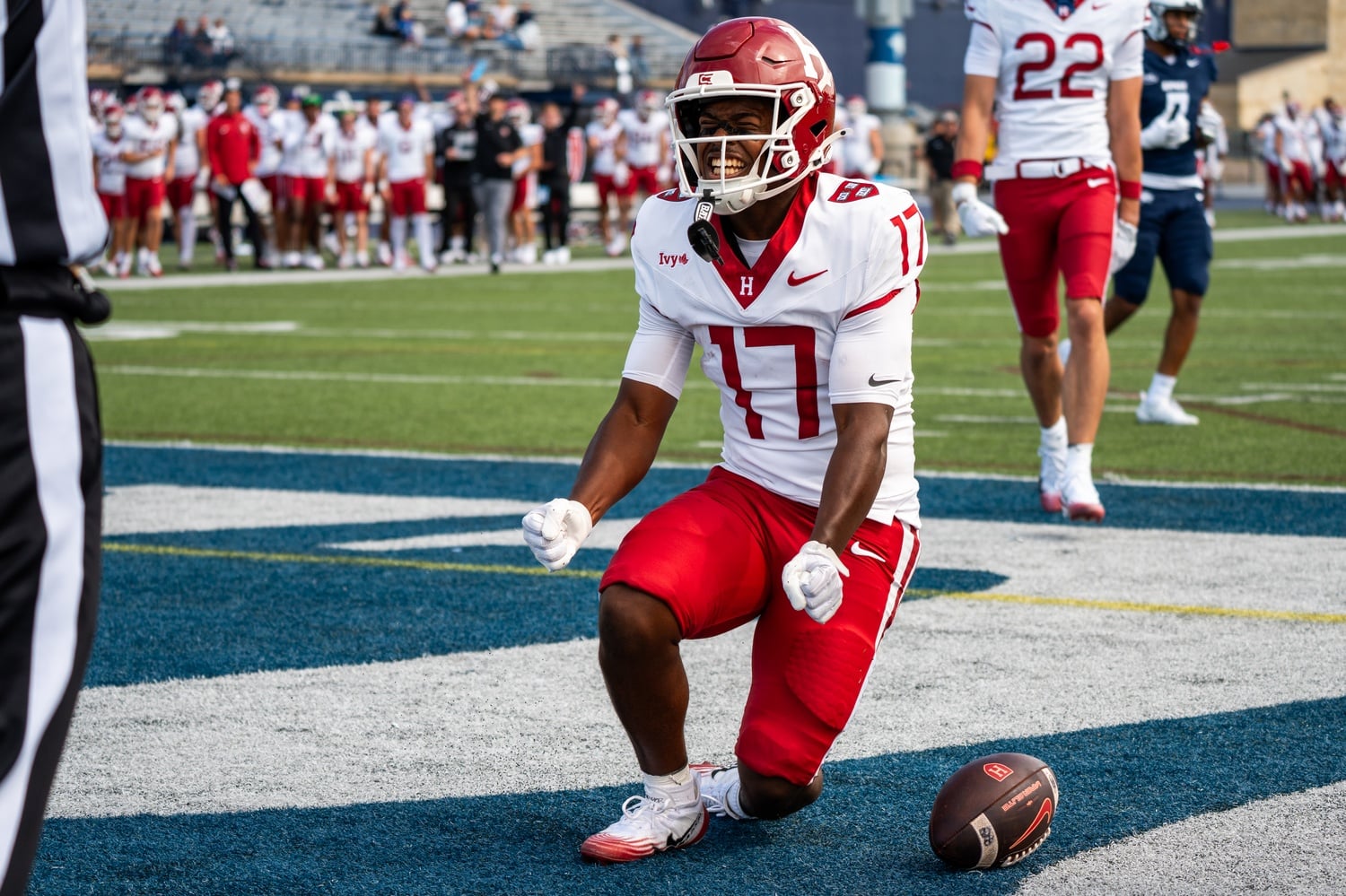 Freshman wide receiver Nate Bailey celebrates a touchdown. The rookie scored two touchdowns in his collegiate debut.