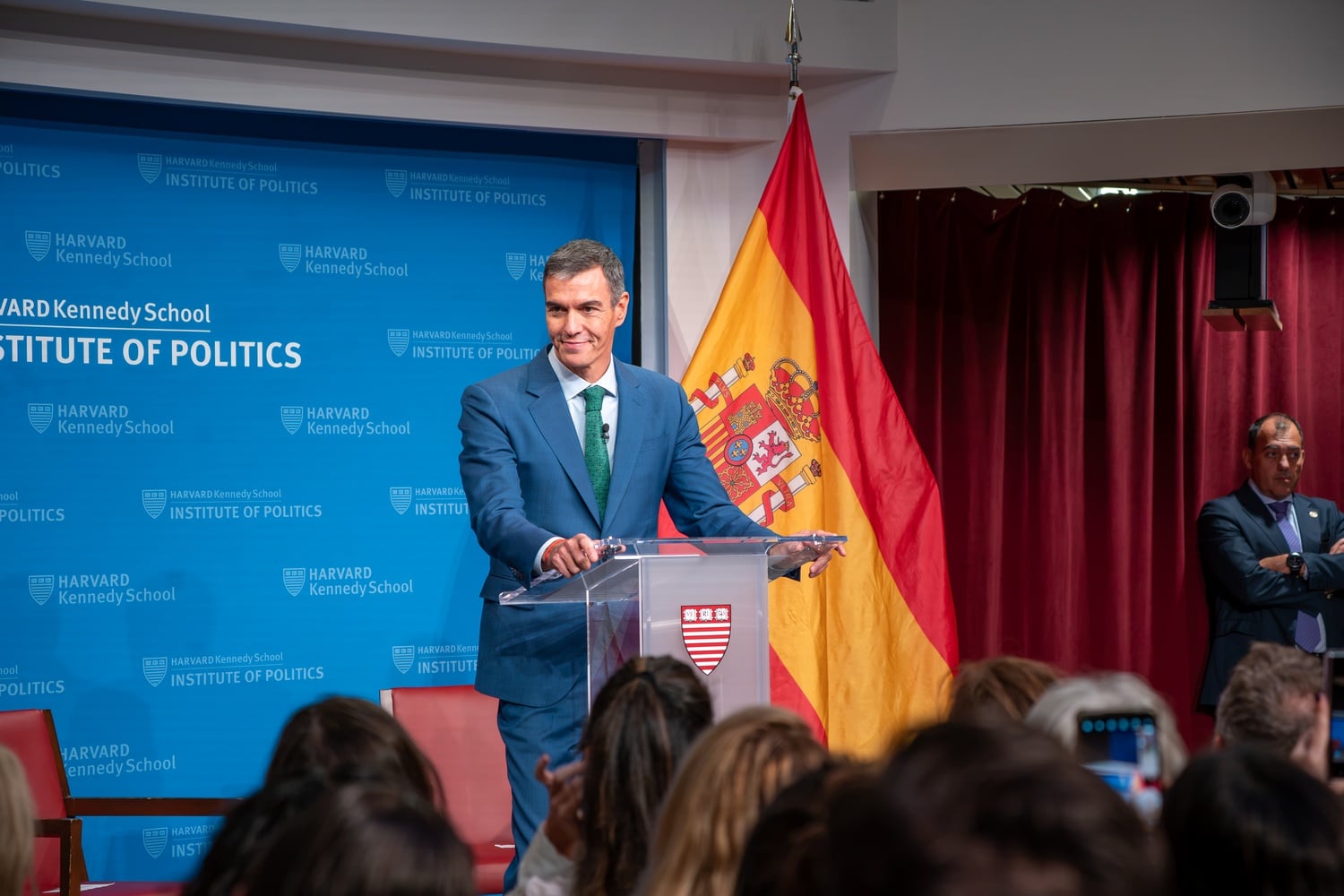 Spanish Prime Minister Pedro Sanchez discussed corruption and tech oligarchs during an Institute of Politics forum on Thursday.