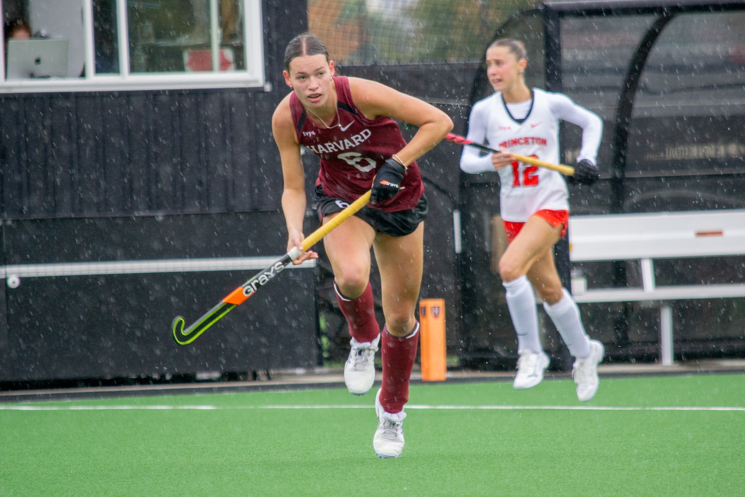 Freshman forward Evie Smith hustles during Harvard's match against Princeton. The Sutton Valence, England, native scored the Crimson's first goal against No. 5 Wake Forest. 