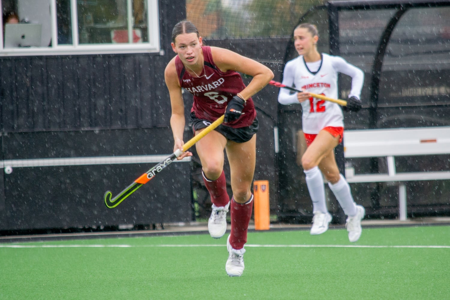 Freshman forward Evie Smith hustles during Harvard's match against Princeton. The Sutton Valence, England, native scored the Crimson's first goal against No. 5 Wake Forest. 